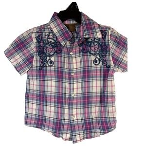 Roar Kids 2T Plaid Embroidered Short Sleeve Western Shirt Pearlized Buttons